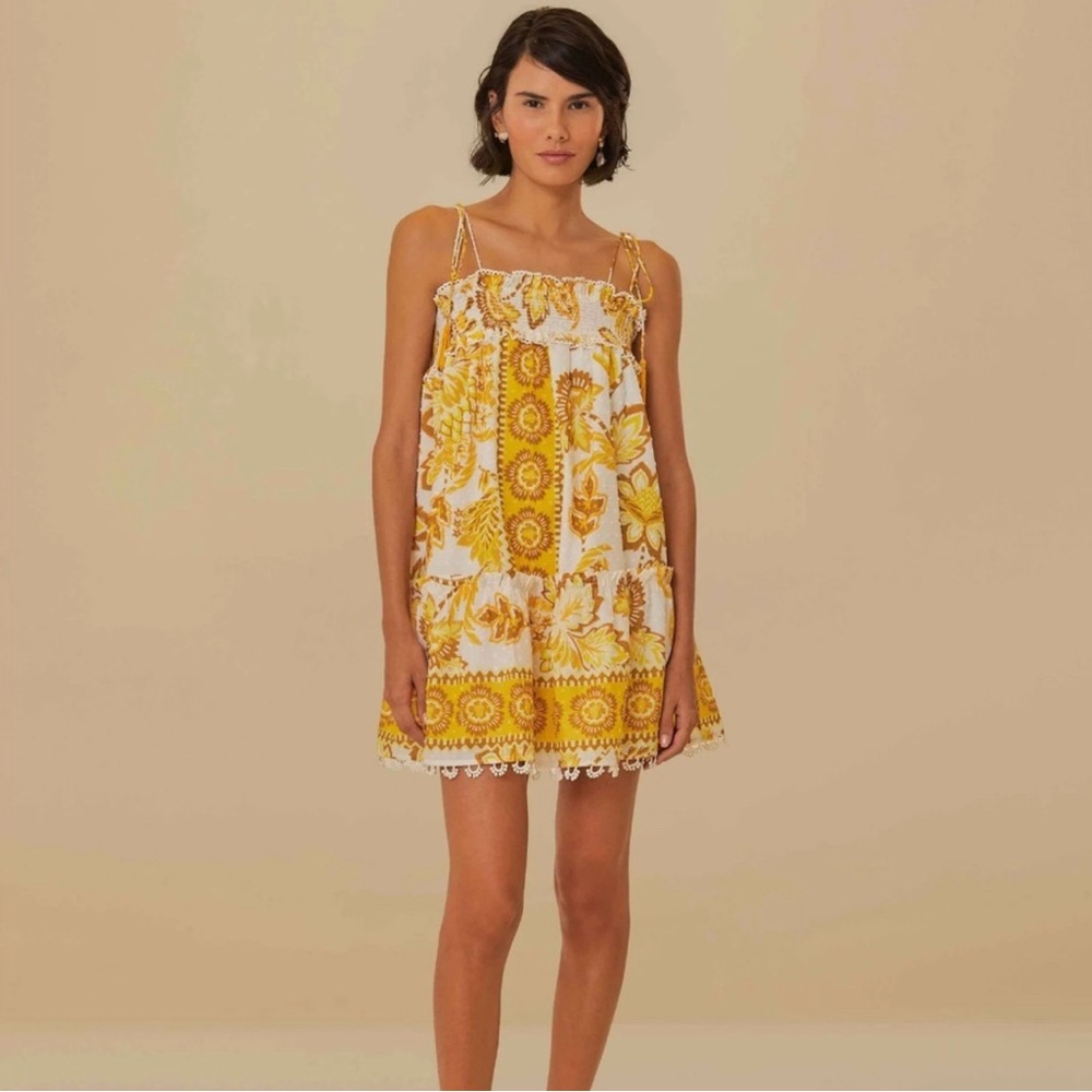 FARM Rio Yellow and White Mini Dress